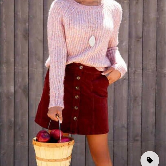 Maurices Dresses & Skirts - Dark red corduroy A line button down mini skirt